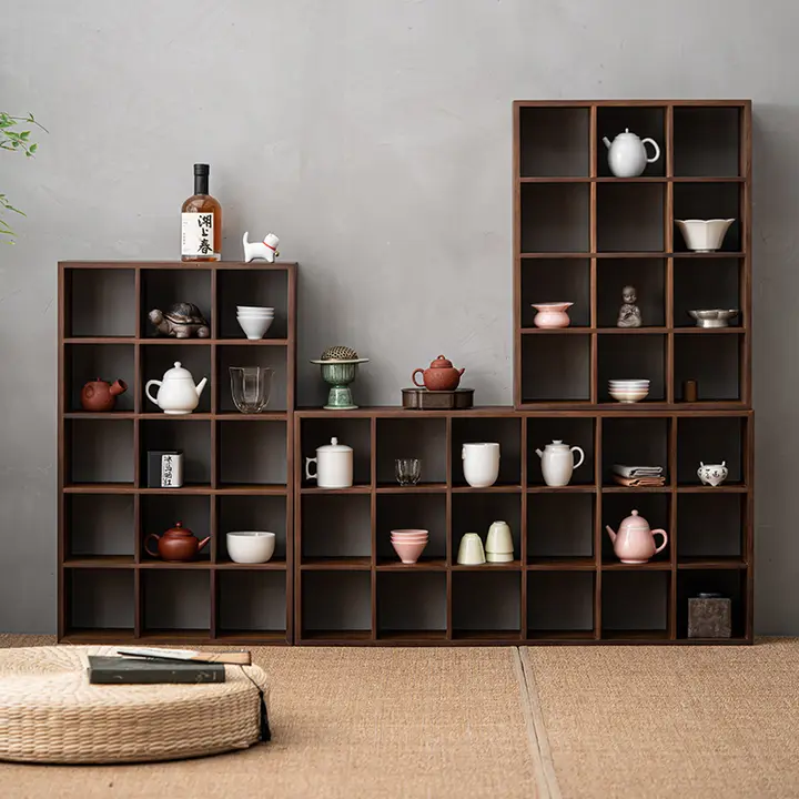 胡桃木製 茶器展示ラック【新中式・木製・多宝閣デザイン】