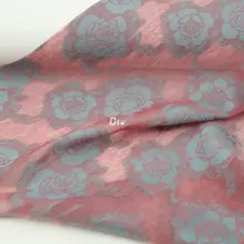 半透明の落ち感！胭脂紅と灰青のバラ立体刺繍オーガンジー生地【漢服用】