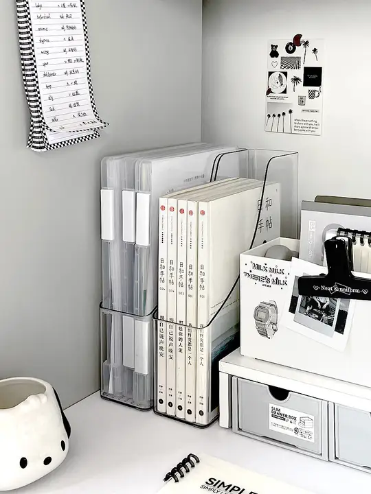デスク用透明スタンド型ブックエンド【固定式・教科書収納・倒れ防止】