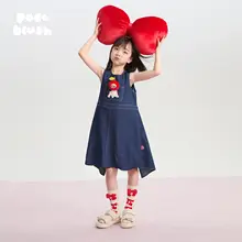 刺繍入りの子供用魔女風ドレス【夏用・コットン・薄手・リボン付き】