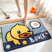かわいいアヒルデザインの吸水バスルームマット【防滑・トイレ用・イエロー】