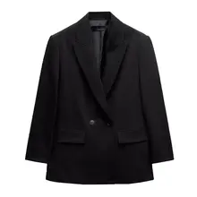 春季用 レディース 通勤カジュアル テーラーカラー長袖ダブルブレストジャケット【ゆったりシルエット】