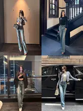 高腰ストレートデニムパンツ【ゆったりフィット・カジュアル・レトロデザイン】