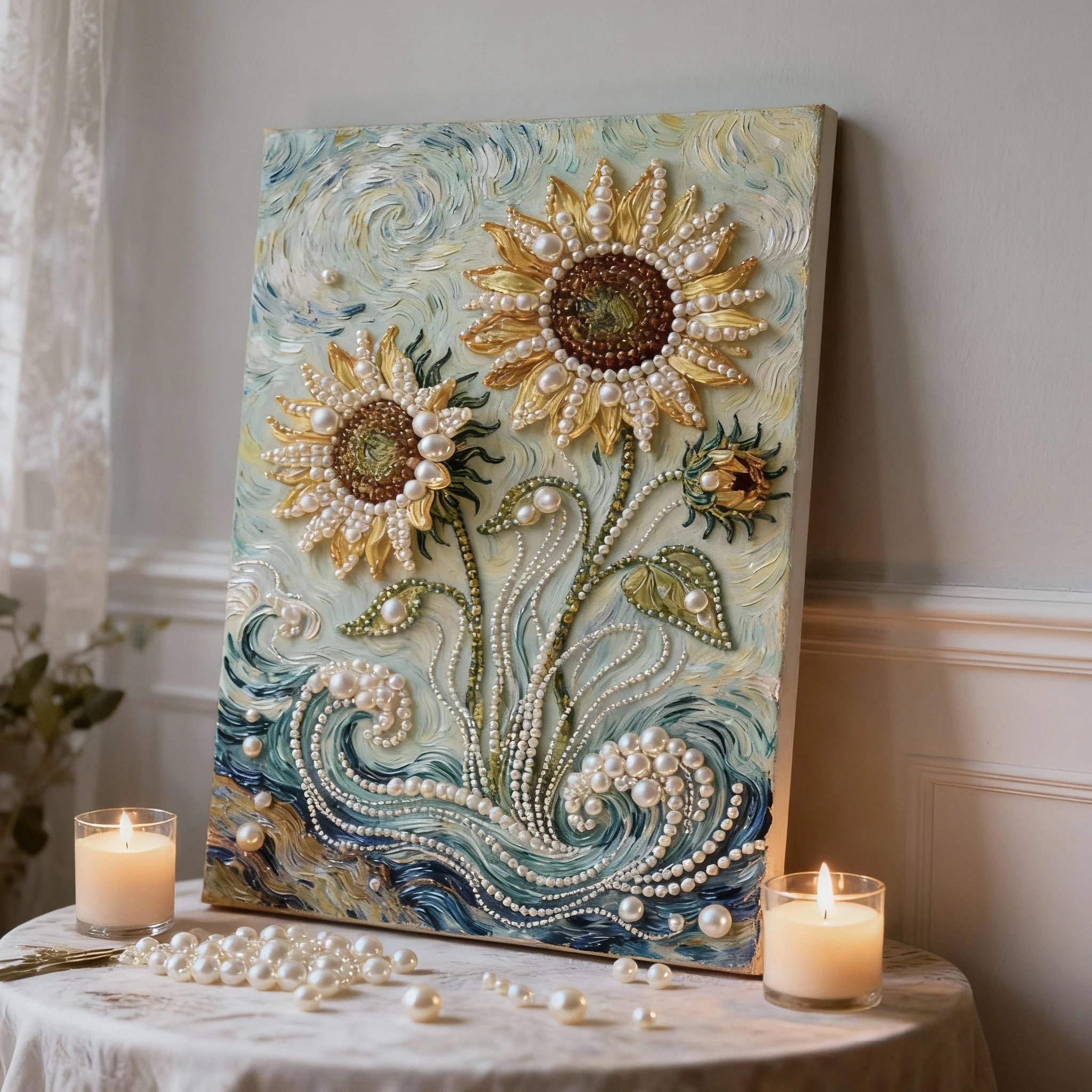 手作りの薔薇のDIYパールダイヤモンド画：風景花卉デザインの壁掛けアートパネル