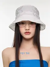 調節可能なストリング付き雲デザインのフィッシャーマンハット【ブラック＆ホワイト・春夏用・UVカット】