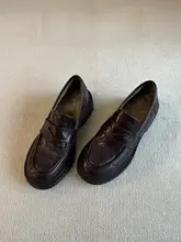 牛革製 厚底フローファーシューズ【加毛・保温・オフホワイト】
