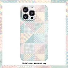 清新でシンプルなチェック柄の淡紫色フィルム二合一スマホケース【iPhone・Android対応】
