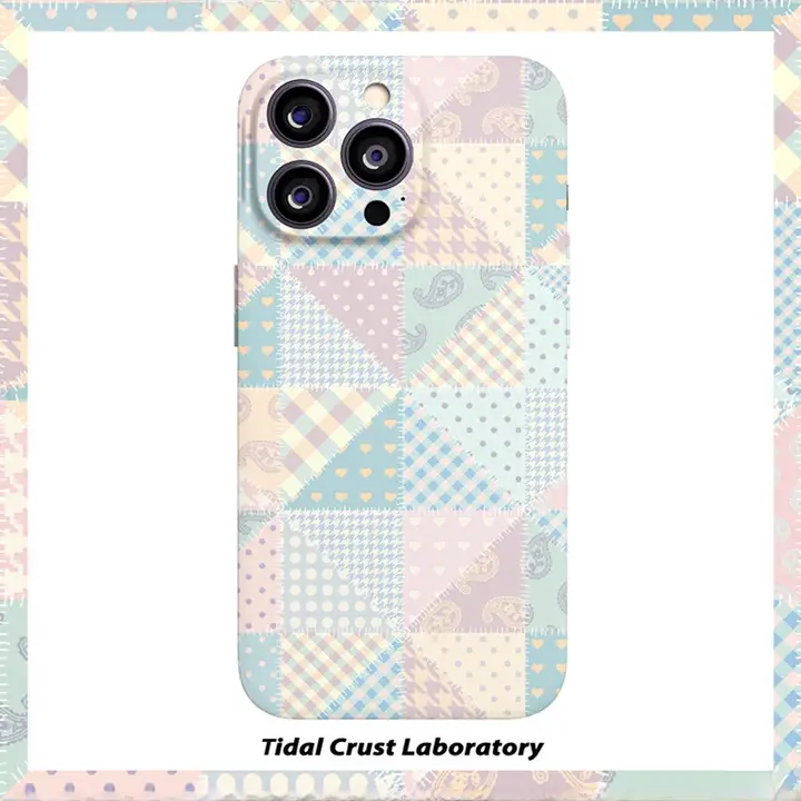 清新でシンプルなチェック柄の淡紫色フィルム二合一スマホケース【iPhone・Android対応】