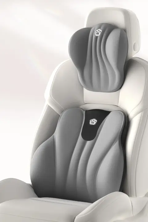 記憶綿製の車用ヘッドレスト【女性向け・腰サポート・コンパクトデザイン】