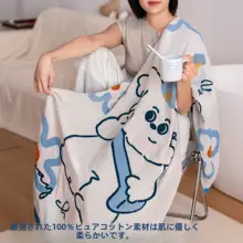 背中の小犬デザインの四層ガーゼバスタオル【大人用・吸水性抜群・綿100%】