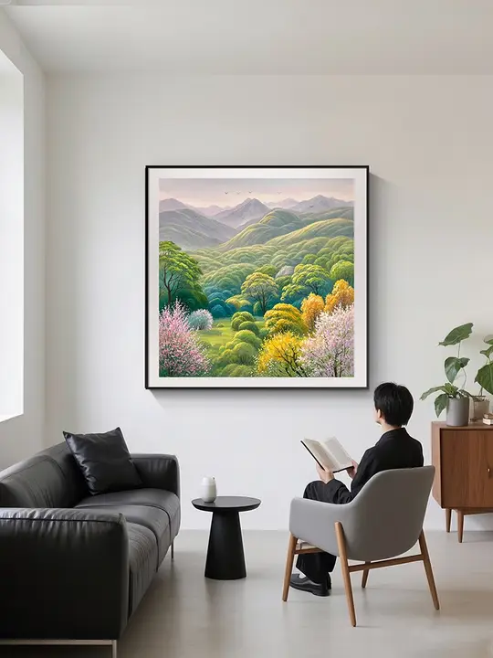 高級感ある手描き油彩アート【日照金山・リビング用・壁掛け装飾】