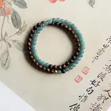 黒曜石のダブルラウンドブレスレット【アクアマリン・天然素材・女性用】
