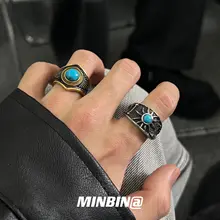 メンズ ヴィンテージブルーターコイズリング【色落ちしない・ハイエンド感・チタン鋼製・ポンクスタイル】