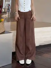 大きいサイズのリネンストレートワイドパンツ【夏用・ゆったりフィット・カジュアル】（セットアップ対応）