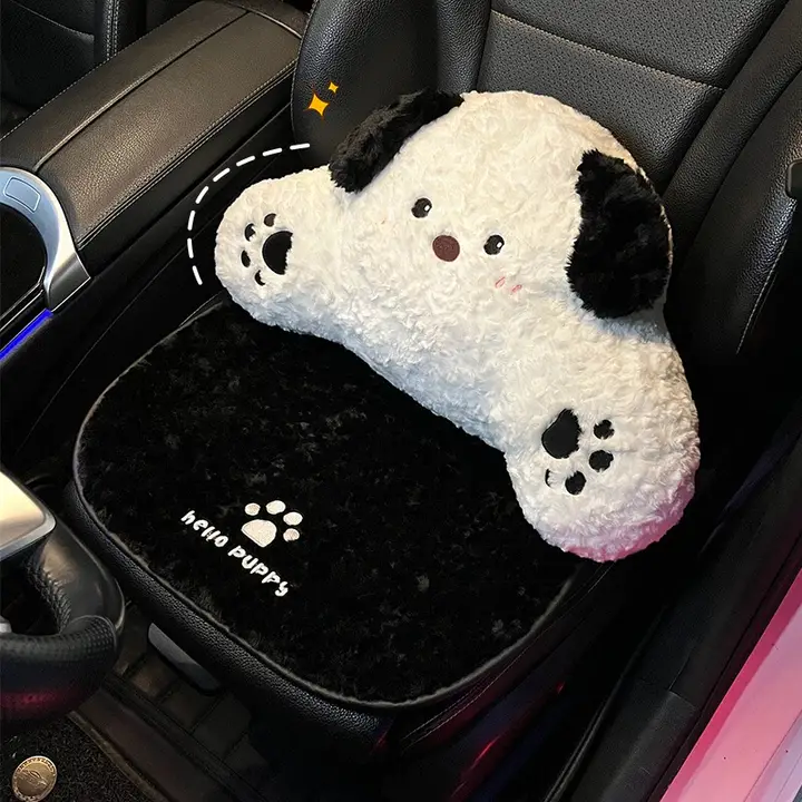 かわいいキャラクターの車用腰当てクッションセット【2個入り・運転席用・ネックピロー付】
