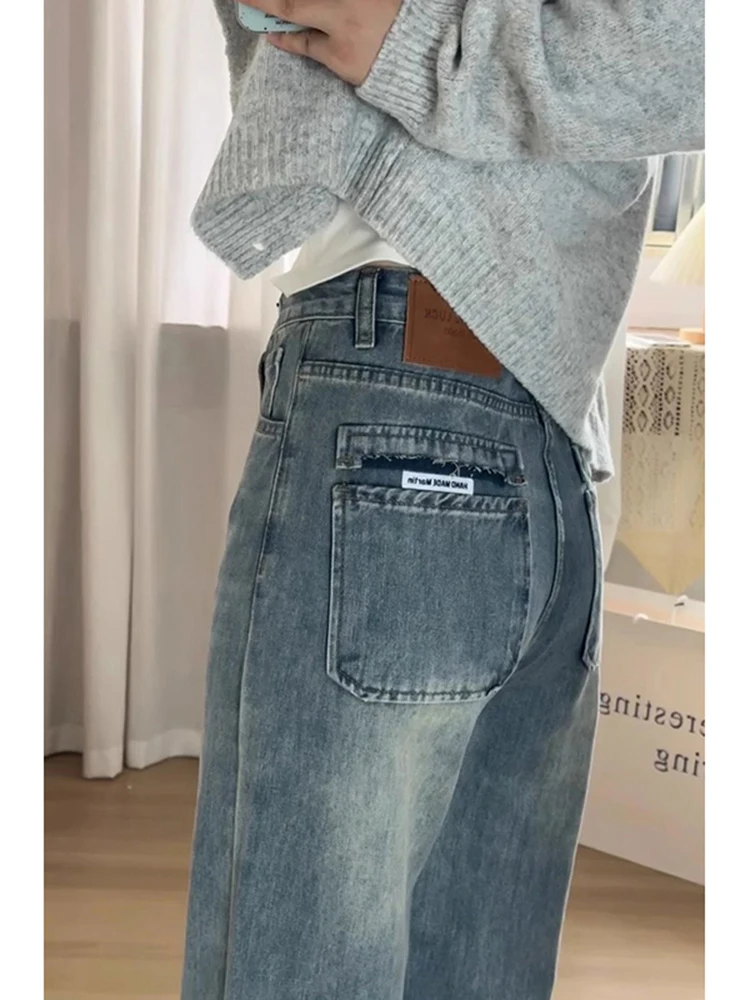ヴィンテージ風ハイウエストストレートデニムパンツ：ゆったりシルエットで四季通用の女性向けデニム