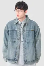 ヴィンテージ風ウォッシュデニムジャケット【メンズ・秋用・ゆったりシルエット・ワークスタイル】