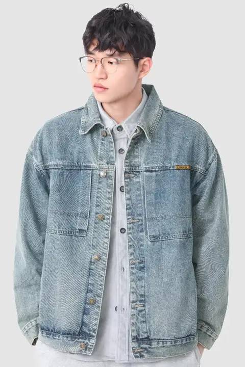 ヴィンテージ風ウォッシュデニムジャケット【メンズ・秋用・ゆったりシルエット・ワークスタイル】