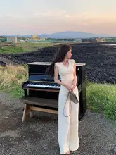 ACHI レディース 夏用 Vネック ノースリーブニットトップス【ホワイト・細身・シンプルデザイン】