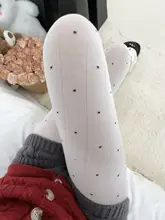 可愛いデザインの白ドット柄タイツ【極上の柔らかさ・コットン素材・透かし編み】