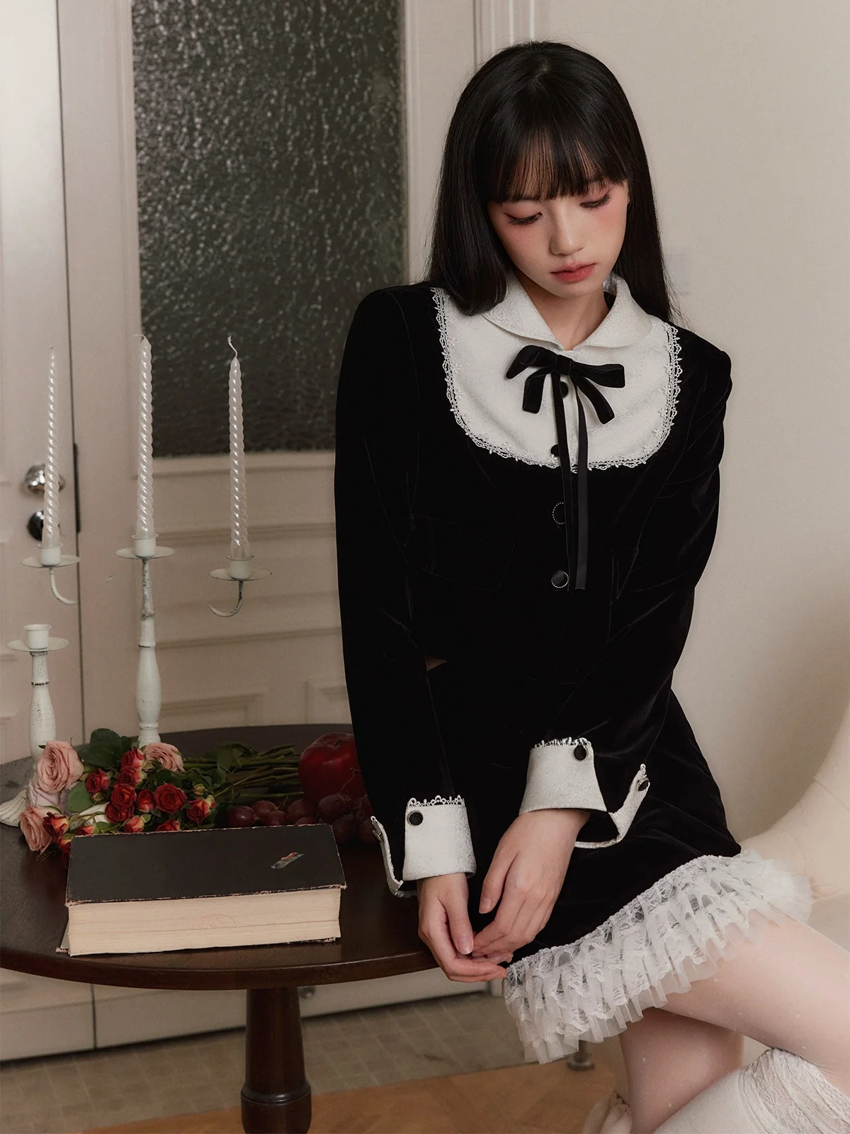 精美な黒白提花の外套と半裙【秋冬コーディネート】セットアップ対応