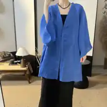 春夏用レトロ文芸風リネン混素材の中長カーディガン【無地・シンプルデザイン】