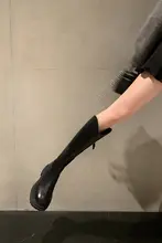 加絨のストレッチVネック後ろジッパー厚底中高筒ブーツ【レディース・ライダー用】