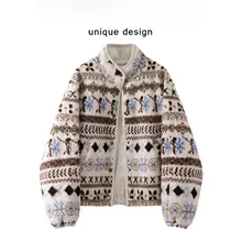 リバーシブルデザインのフェアアイル柄ショートジャケット【極上の柔らかさ・ウール混】（セットアップ対応）