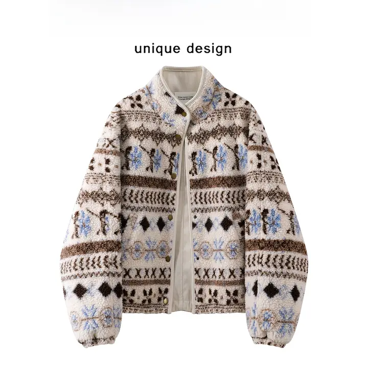 リバーシブルデザインのフェアアイル柄ショートジャケット【極上の柔らかさ・ウール混】（セットアップ対応）