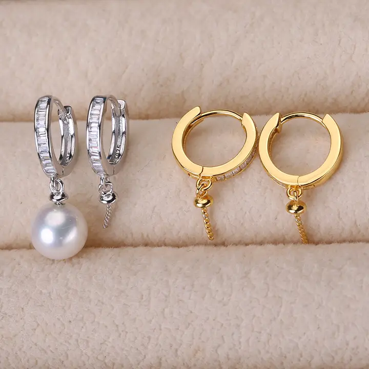 S925純銀製ジルコニアイヤリング【パール装飾・ハンドメイド・カジュアルデザイン】（セットアップ対応）