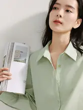 フレンチスタイル 薄荷色のシャツ【通勤用・長袖・シンプルデザイン】