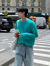 Vネックニット長袖Tシャツ【男性用・ゆったりフィット・防紫外線・通気性抜群】