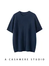 シンプルデザインの半袖ニットトップス【100%カシミヤ・ラウンドネック・秋冬用】