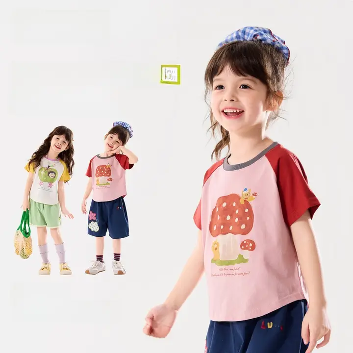 女児用 半袖Tシャツ【コットン100%・プリント・カートゥーンデザイン】