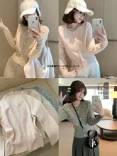 ドット柄ニットカーディガン【女性用・ウエストシェイプ・冬季用】
