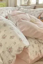 全棉製のベッド用四点セット【デュベカバー・シーツ・ベッドスカート付き】（セットアップ対応）
