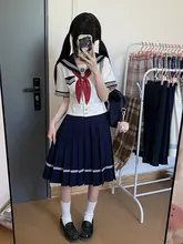 オリジナルマリンスタイルセーラー服【ウエスト絞り・夏用・学院風・女子制服】（セットアップ対応）