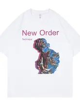 New Order バンドのレトロアメリカンスタイル Tシャツ【オーバーサイズ・ラウンドネック・ブラック】