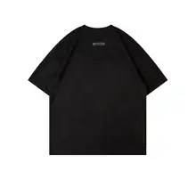 ヴィンテージロゴ刺繍スエード調ショートスリーブTシャツ【メンズ・アメリカンヒップホップ・ルーズフィット】