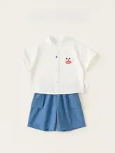 シャツ ショートパンツ 2点セット キッズ ボーイズ コットン スタンドカラー シンプル かわいい 柄 カジュアル 薄手 夏