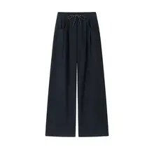 レトロなデザインのハイウエスト黒のカジュアルパンツ【秋冬用・ストレート・体型カバー】