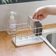 キッチン用ステンレススチール製 スポンジ水切りラック【穴あけ不要・壁掛け・洗い物布収納】
