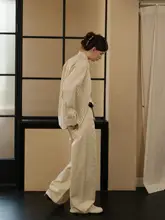 デニムパンツ レディース ハイウエスト ワイドストレート ヴィンテージ 着痩せ スタイルアップ オフホワイト 秋冬「trou noir」