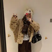 茶色ドット柄のショートアウター【両面着用可・エコファー・冬用】