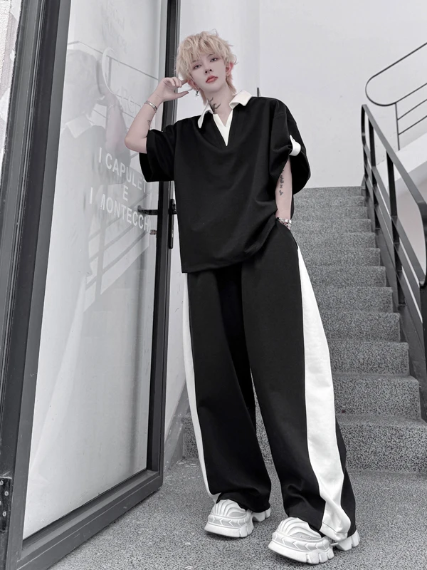 夏季のバイカラー半袖ポロTシャツとワイドストレートパンツセット：中学生・高校生向けカジュアル通学着の実用性と価格帯解析