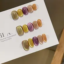 美しいカラフルな猫目ネイルチップ【手作り・高級感・短め】