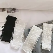 黒白ドット柄の細長いレーススカーフ【飾り帯・ヘアバンド・多用途】