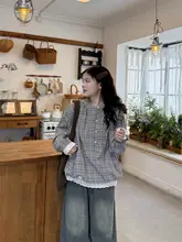 秋用レトロチェックパーカーブラウス【ゆったりシルエット・大人可愛いデザイン】