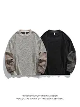 長袖Tシャツ メンズ フェイクレイヤード チェック柄 パッチワーク オーバーサイズ ヴィンテージ カジュアル 秋