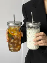 梅森ガラスドリンクジャー【冷たい飲み物・冷抽出コーヒー・ストロー付き・フルーツサラダ用・蓋付き】